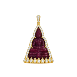 JP0109L - Carved Ruby with Diamond Buddha Pendant set in 18K Gold Setting