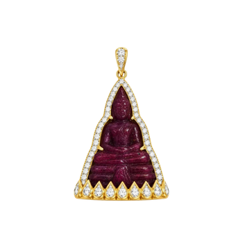 JP0109L - Carved Ruby with Diamond Buddha Pendant set in 18K Gold Setting
