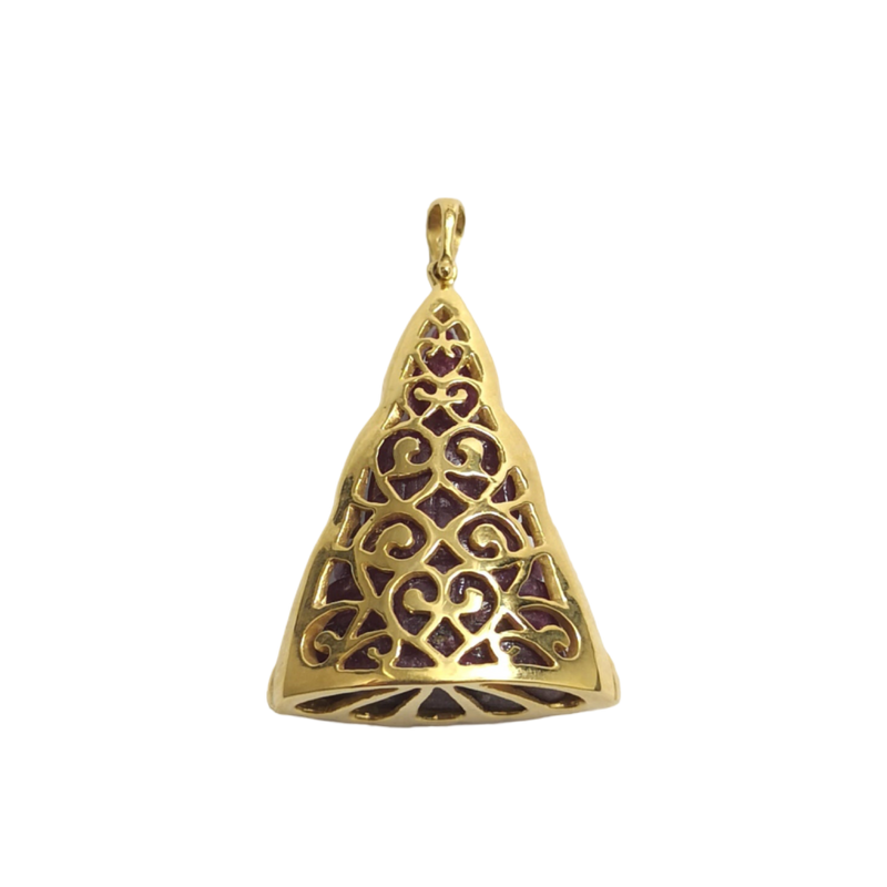 JP0109L - Carved Ruby with Diamond Buddha Pendant set in 18K Gold Setting