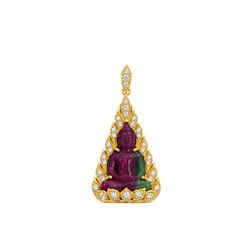 JP0087L - Carved Ruby and Zoisite with Diamond Buddha Pendant set in 18K Gold Setting
