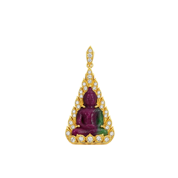 JP0087L - Carved Ruby and Zoisite with Diamond Buddha Pendant set in 18K Gold Setting