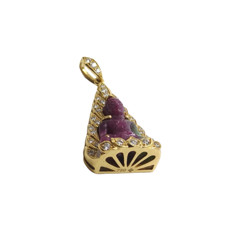 JP0087L - Carved Ruby and Zoisite with Diamond Buddha Pendant set in 18K Gold Setting