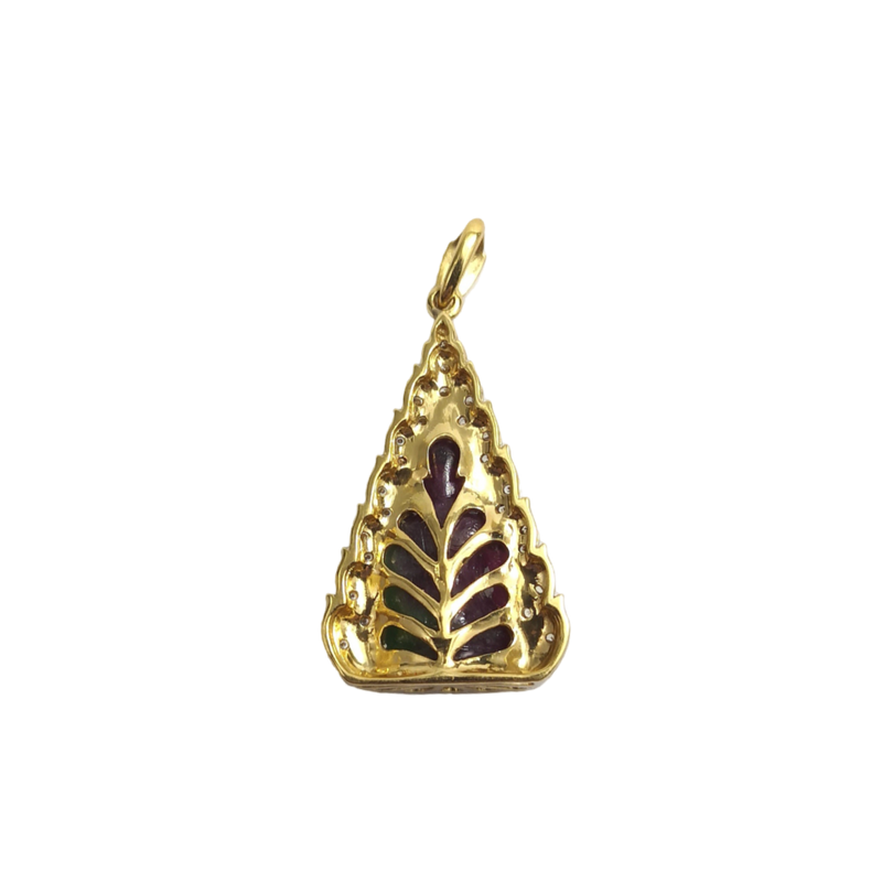 JP0087L - Carved Ruby and Zoisite with Diamond Buddha Pendant set in 18K Gold Setting