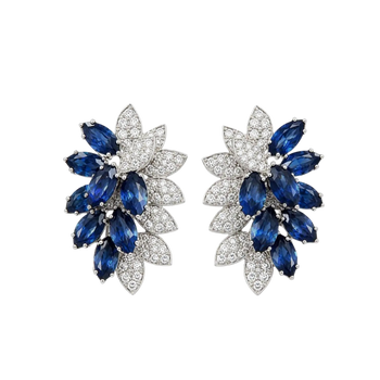 JE0032K - Marquise Blue Sapphires with Diamond Earrings set in 18K White Gold Setting