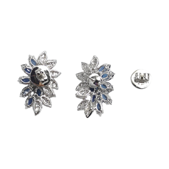 JE0032K - Marquise Blue Sapphires with Diamond Earrings set in 18K White Gold Setting