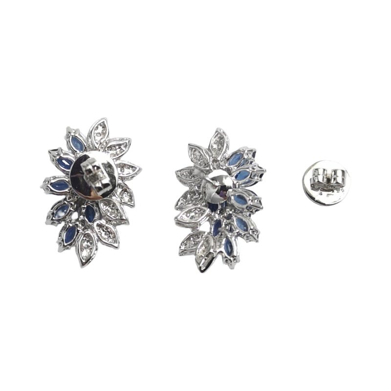 JE0032K - Marquise Blue Sapphires with Diamond Earrings set in 18K White Gold Setting