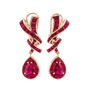 JE0352K - Ruby Dangling Earrings Set in 18K Rose Gold Setting