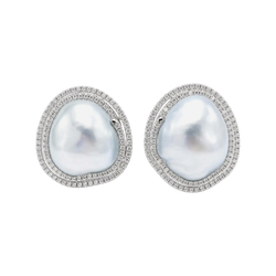 JE0424L - Baroque South Sea Pearl with Diamond Earrings set in 18K White Gold Setting