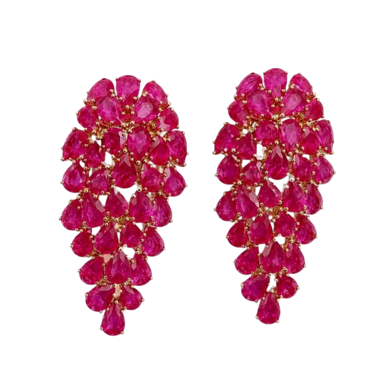 JE0291K - Ruby Chandelier Earrings Set in 18K Rose Gold Setting