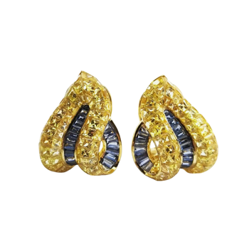 JE0364K - Invisible Set Yellow and Pastel Blue Sapphire Earrings Set in 18K Gold Setting