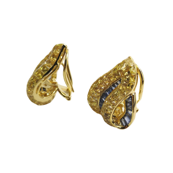 JE0364K - Invisible Set Yellow and Pastel Blue Sapphire Earrings Set in 18K Gold Setting