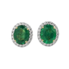 JE0221K - Emerald and Diamond Halo Earrings Set in 18K Gold Setting
