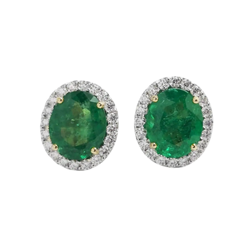 JE0221K - Emerald and Diamond Halo Earrings Set in 18K Gold Setting