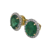 JE0221K - Emerald and Diamond Halo Earrings Set in 18K Gold Setting