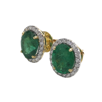 JE0221K - Emerald and Diamond Halo Earrings Set in 18K Gold Setting