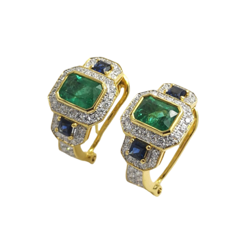JE0245K - Emerald, Blue Sapphire, and Diamond Earrings Set in 18K Gold Setting