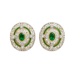 JE0362L - Emerald with Diamond Art Deco Style Earrings set in 18K Gold Setting