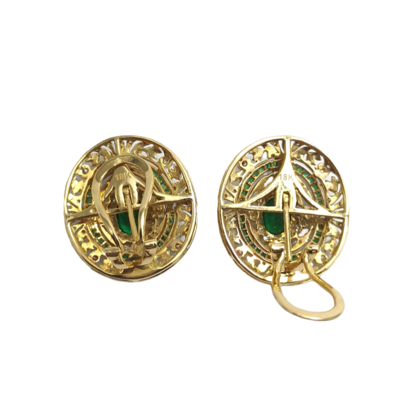 JE0362L - Emerald with Diamond Art Deco Style Earrings set in 18K Gold Setting