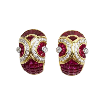 JE0284K - Invisible Set Ruby With Diamond Earrings Set in 18K Gold Setting