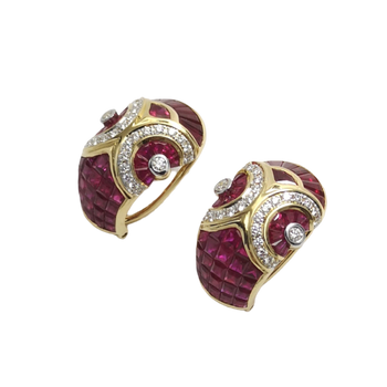JE0284K - Invisible Set Ruby With Diamond Earrings Set in 18K Gold Setting