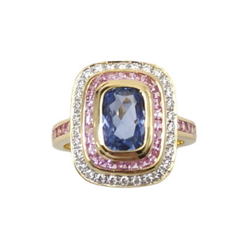 JR0256K - Unheated Cylon Blue Sapphire with Pink Sapphire and Diamond Ring Set in 18K Rose Gold Setting