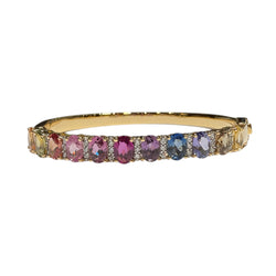 JB0129K - Multi-color sapphire with Diamond Bangle Bracelet Set in 18K Gold Setting