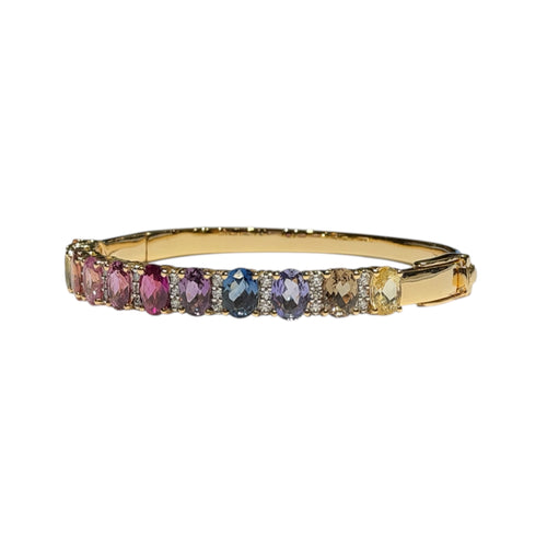 JB0129K - Multi-color sapphire with Diamond Bangle Bracelet Set in 18K Gold Setting
