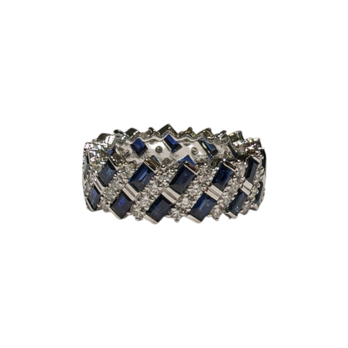 JR0468K - Blue Sapphire with Diamond Eternity Ring Set in Platinum 950 Setting