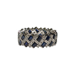 JR0468K - Blue Sapphire with Diamond Eternity Ring Set in Platinum 950 Setting