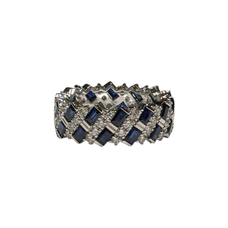 JR0468K - Blue Sapphire with Diamond Eternity Ring Set in Platinum 950 Setting