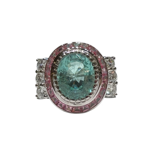 JR0470K - GIA Certified Paraiba Tourmaline with Pink Sapphire and Diamond Ring Set in 18K White Gold Setting