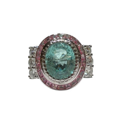 JR0470K - GIA Certified Paraiba Tourmaline with Pink Sapphire and Diamond Ring Set in 18K White Gold Setting