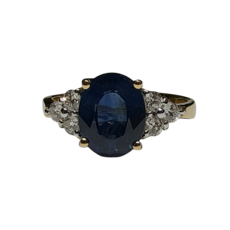 JR0472K - Blue Sapphire with Diamond Ring Set in 18K Gold Setting