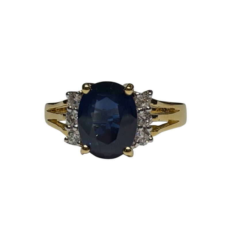 JR0473K - Blue Sapphire with Diamond Ring Set in 18K Gold Setting