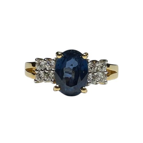 JR0474K - Blue Sapphire with Diamond Ring Set in 18K Gold Setting