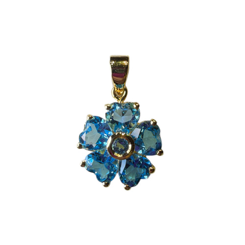 JP0128K - Blue Topaz Flower Pendant Set in 14K Gold Setting