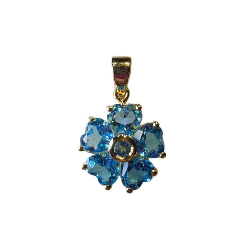JP0128K - Blue Topaz Flower Pendant Set in 14K Gold Setting