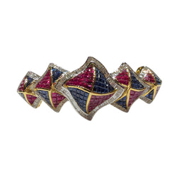 JB0130K - Invisible Set Ruby, Blue Sapphire, and Diamond Bangle Bracelet Set in 18K Gold Setting