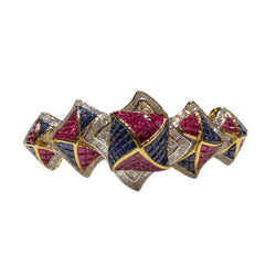 JB0130K - Invisible Set Ruby, Blue Sapphire, and Diamond Bangle Bracelet Set in 18K Gold Setting