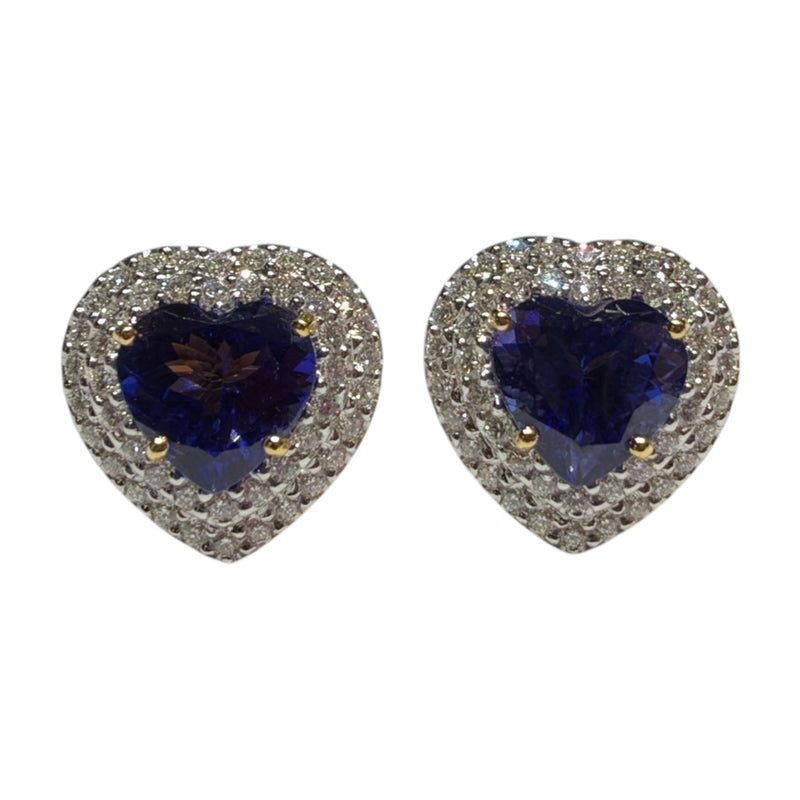 JE0442K - Heart Shape Tanzanite with Halo Diamond Earrings Set in 18K Gold Setting