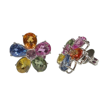 JE0443K - Multi-Sapphire Flower Earrings Set in 18K White Gold Setting
