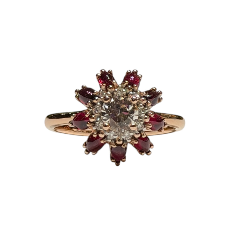 JR0477K - Light Yellow Sapphire with Cabuchon Ruby & Diamond Ring Set in 18K Rose Gold Setting