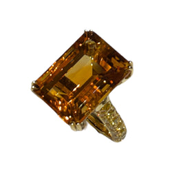 JR0479K - Citrine with Pave Yellow Sapphire Ring Set in 18K Gold Setting