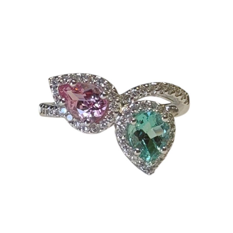 JR0480K - Emerald & Pink Sapphire with Diamond Ring Set in 18K White Gold Setting