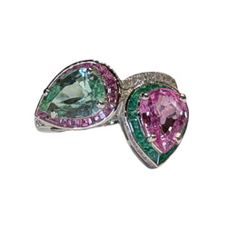 JR0482K - Mint Tourmaline & Pink Sapphire with Diamond Ring Set in 18K White Gold Setting