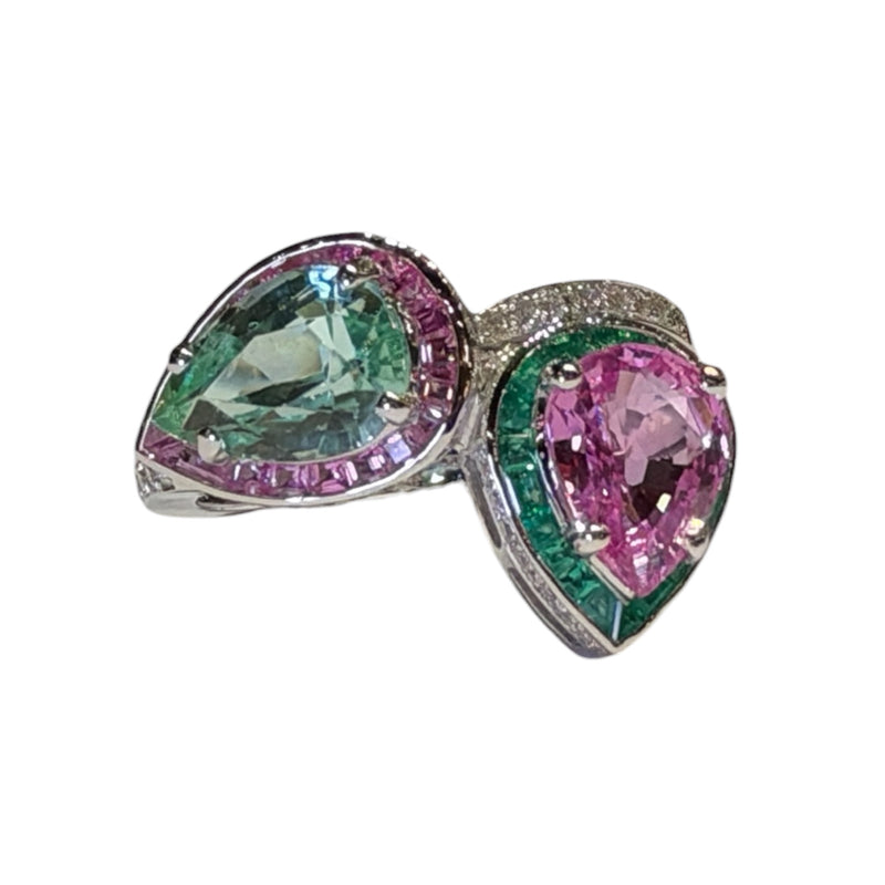 JR0482K - Mint Tourmaline & Pink Sapphire with Diamond Ring Set in 18K White Gold Setting