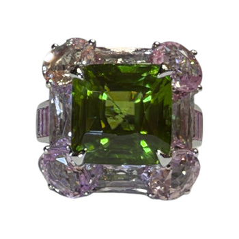 JR0483K - Peridot with Pink Sapphire & Morganite Ring Set in Platinum Setting