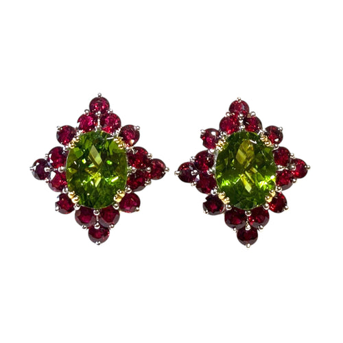 JE0444K - Peridot with Ruby Earrings Set in 18K Gold Setting