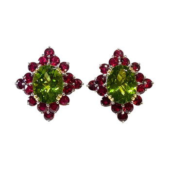 JE0444K - Peridot with Ruby Earrings Set in 18K Gold Setting