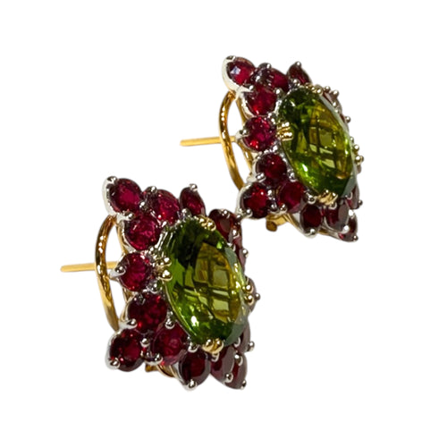 JE0444K - Peridot with Ruby Earrings Set in 18K Gold Setting